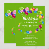 風船飛躍 バースデーパーティー招待状 招待状 (正面/裏面)