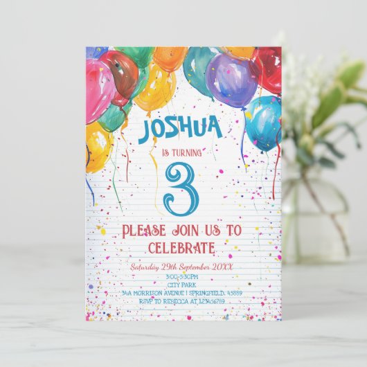 風船鮮やかと陽気な誕生日パーティー 招待状 (スタンド正面)