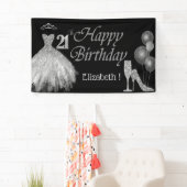 風船，ガラス，ヒール，ドレス，黒 横断幕 (インサイチュ)