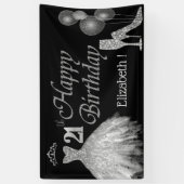 風船，ガラス，ヒール，ドレス，黒 横断幕 (縦)