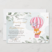 風船, キツネ, 雲のベビーシャワーお届け 招待状 (正面)