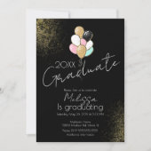 風船 グリッター 大学高校卒業パーティー 招待状 (正面)