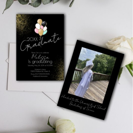 風船 グリッター 大学 高校 卒業パーティー 招待状