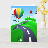 風船、グリーティングカードを持つ丘陵道路 カード (黄色い花)