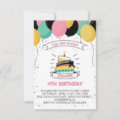 風船 ケーキ キャンドル 子供の誕生日パーティー 招待状 (正面)