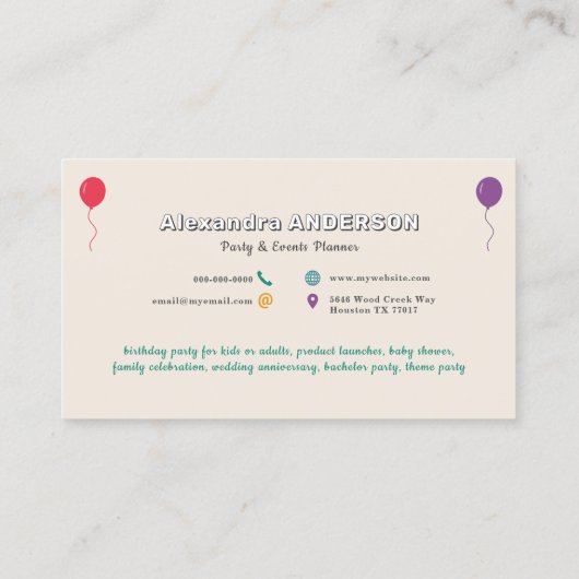 風船 - パーティープランナー 名刺 (裏面)