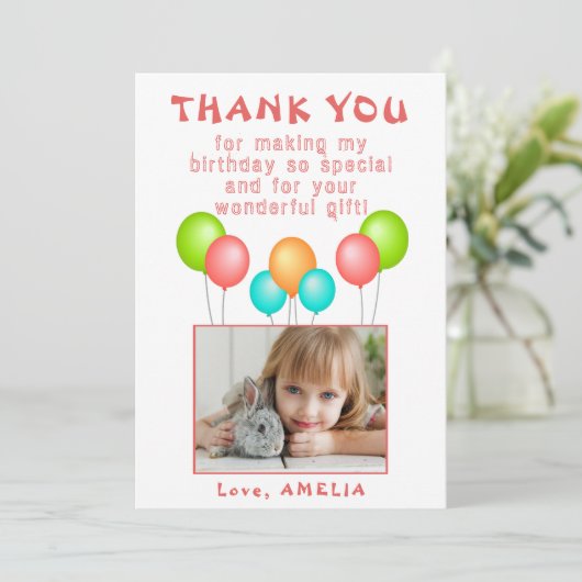 風船 子供の誕生日 写真 ありがとうカード サンキューカード (スタンド正面)