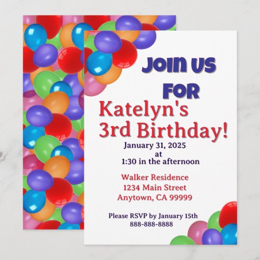 風船 招待状 (正面/裏面)