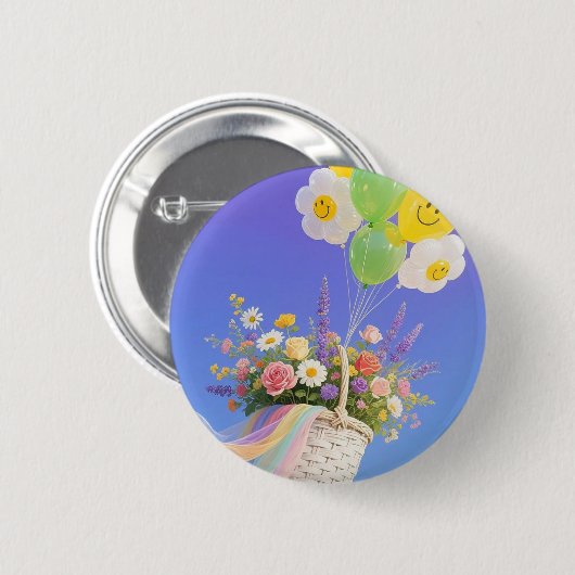 風船&花籠ボタン – かわいいギフトバッジ 缶バッジ (正面&裏面)