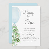 風船 赤ちゃん 男の子 1歳 誕生日 初ユーカリ 招待状 (正面/裏面)