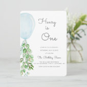 風船 赤ちゃん 男の子 1歳 誕生日 初ユーカリ 招待状 (スタンド正面)