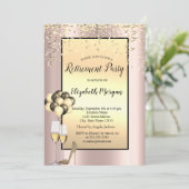 風船、金の飾りくす玉 ローズゴールドの退職祝い 招待状 (スタンド正面)