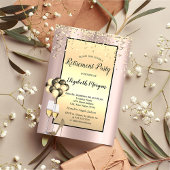 風船、金の飾りくす玉 ローズゴールドの退職祝い 招待状