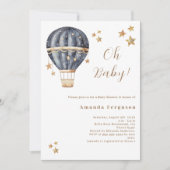 風船 青い少年 星 ベビーシャワー 招待状 (正面)
