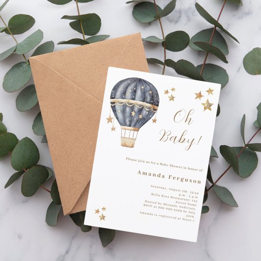 風船 青い少年 星 ベビーシャワー 招待状