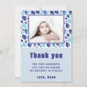 風船 青い 子どもの 誕生日写真 サンキューカード (正面)