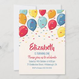 風船 1歳の誕生日パーティー | 子供の最初の誕生日 招待状