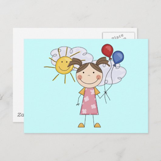 風船Tシャツとギフトを着た姿の少女 ポストカード (正面/裏面)