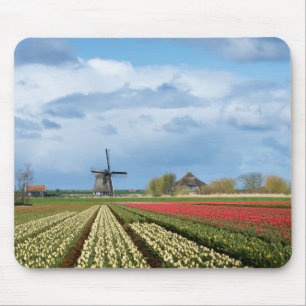 風車およびチューリップの景色のmousepad マウスパッド