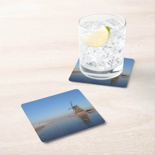 風車および氷との冬の景色 スクエアペーパーコースター (インサイチュ)