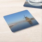 風車および氷との冬の景色 スクエアペーパーコースター (アングル)