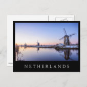 風車が冬の黒い文字はがき ポストカード (正面/裏面)