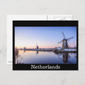 風車が冬の黒い文字はがき ポストカード (正面/裏面)