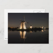 風車が夜のはがきで照らされた ポストカード (正面/裏面)