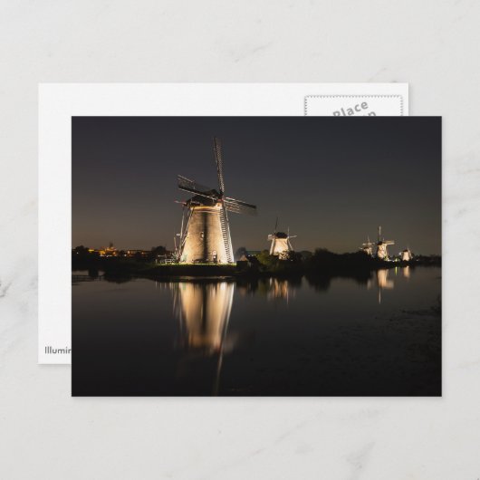 風車が夜のはがきで照らされた ポストカード (正面/裏面)