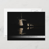 風車が夜のバーはがき ポストカード (正面/裏面)