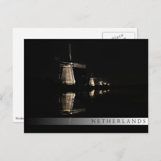 風車が夜のバーはがき ポストカード (正面/裏面)