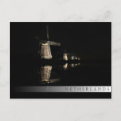 風車が夜のバーはがき ポストカード (正面)