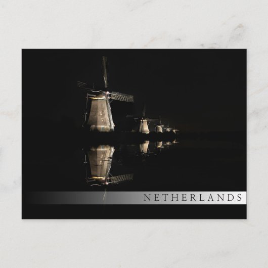 風車が夜のバーはがき ポストカード (正面)