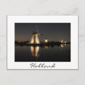 風車が夜の白いはがきで照らされた ポストカード (正面)