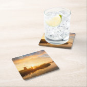 風車とオランダの川の日の出 スクエアペーパーコースター (インサイチュ)