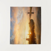 風車とオランダの川の日の出 タペストリー (正面)