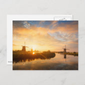 風車とオランダの川の日の出 ポストカード (正面/裏面)