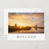 風車とオランダの川の日の出 ポストカード (正面/裏面)