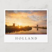 風車とオランダの川の日の出 ポストカード (正面)