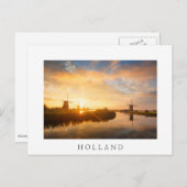 風車とオランダの川の日の出 ポストカード (正面/裏面)