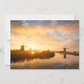 風車とオランダの川の日の出 マグネット招待状 (正面)