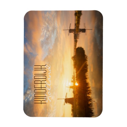 風車とオランダの川の日の出 マグネット (縦)