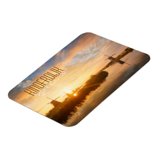 風車とオランダの川の日の出 マグネット (左側)