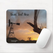 風車とサグアーロサボテンのスケルトンが夕暮れ マウスパッド (マウス)