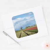 風車とチューリップの風景ステッカー スクエアシール (封筒)