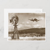 風車とヴィンテージ飛行機の写真 ポストカード (正面/裏面)