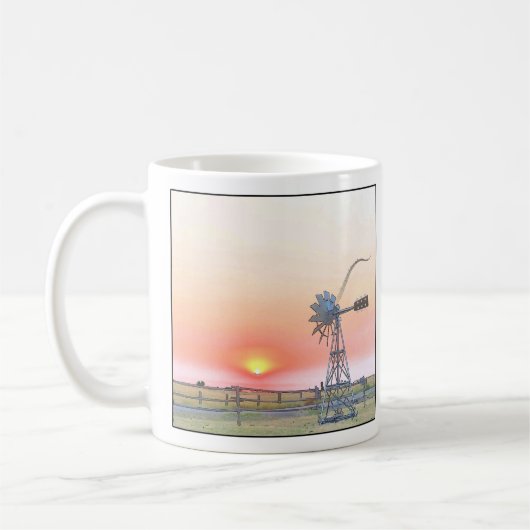 風車と夕暮れ時のファームシ素朴ーン コーヒーマグカップ (左)