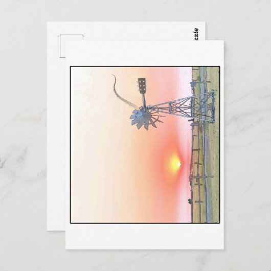 風車と夕暮れ時のファームシ素朴ーン ポストカード (正面/裏面)