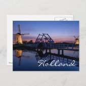 風車と日没の文字はがき ポストカード (正面/裏面)