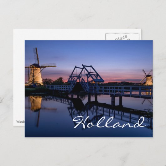 風車と日没の文字はがき ポストカード (正面/裏面)